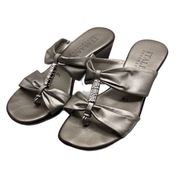 Italian Shoemakers Shoes - Italian Shoemakers | Metallic Silver Sandals Open Toe Wedge Heels